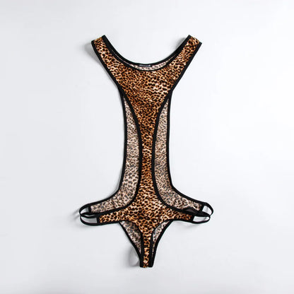Leopard Print Bodysuit – White & Yellow | M–XL | Nylon & Elastane