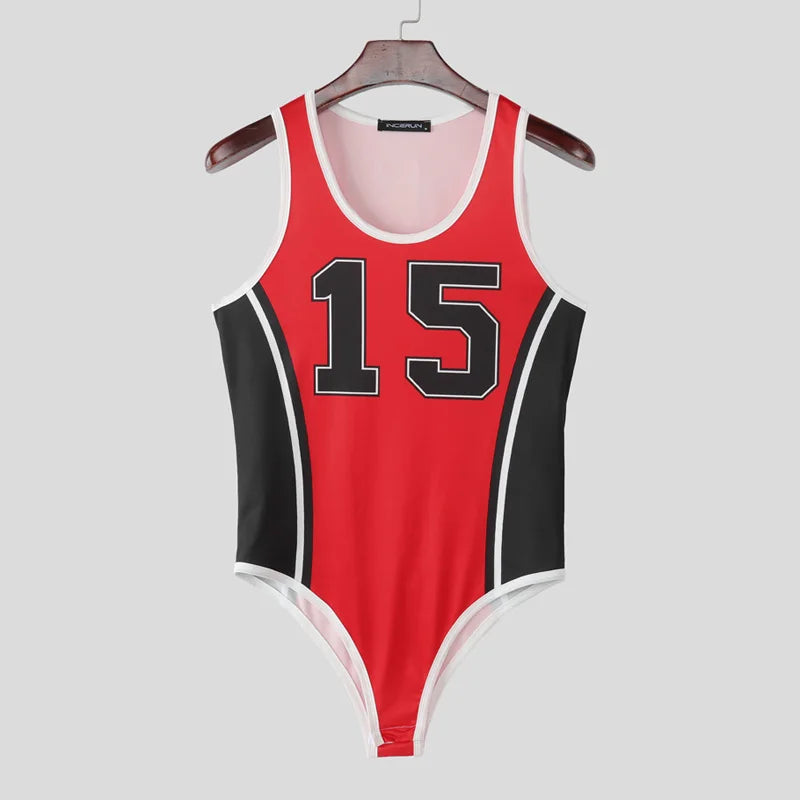 Printed Sleeveless Bodysuit – Green, Yellow & Red | S–3XL | Polyester & Spandex