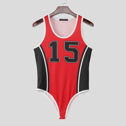 Printed Sleeveless Bodysuit – Green, Yellow & Red | S–3XL | Polyester & Spandex