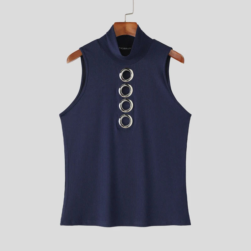 Hollow Out Knitted Tank Top | Turtleneck | 3 Colours | S–5XL