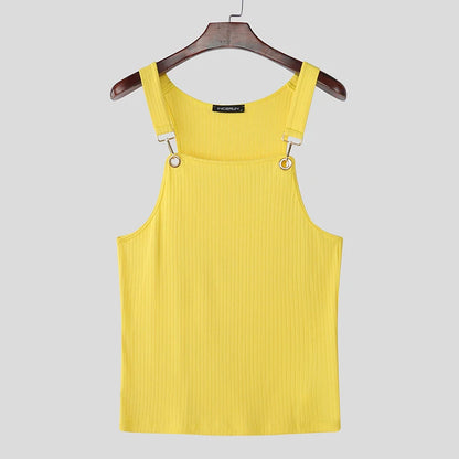 Incerun Ribbed Tank Top | Yellow, White & Black | S–3XL
