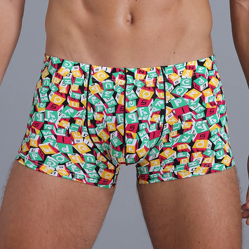 Cube Print Ice Silk Boxer Short – S–2XL | Silk & Synthetic