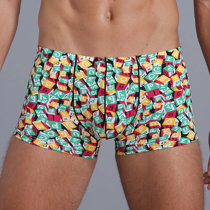 Cube Print Ice Silk Boxer Short – S–2XL | Silk & Synthetic