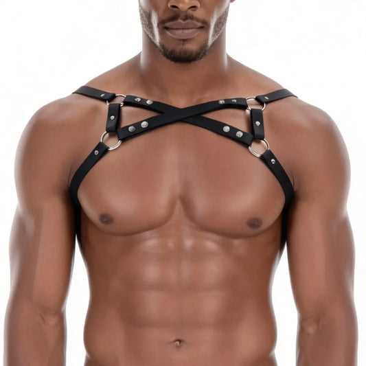 Gothic Cross Harness Belt – Black | M–L | PU Leather & Metal