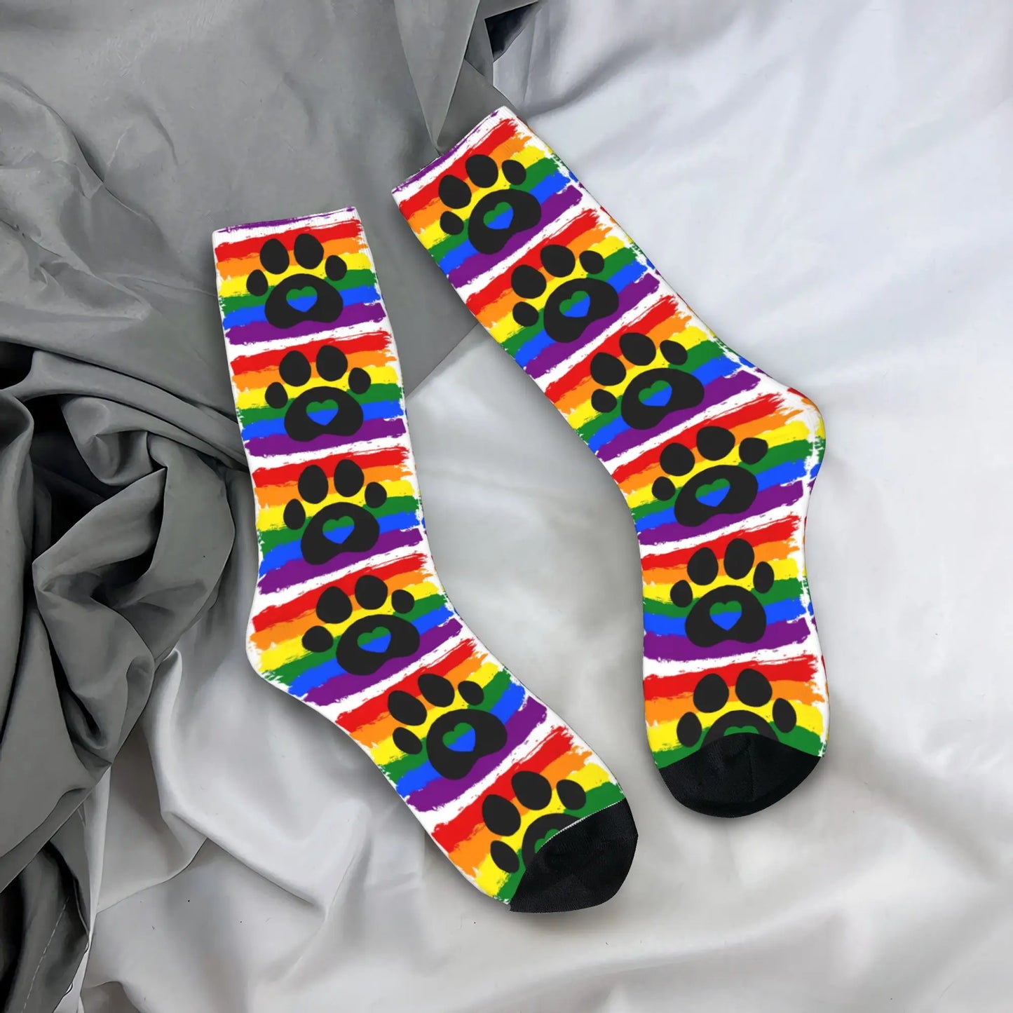 Rainbow Pride Crew Socks – Paw Print | One Size | Polyester