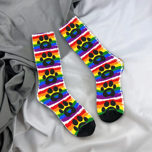 Rainbow Pride Crew Socks – Paw Print | One Size | Polyester