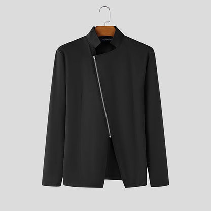 Incerun Diagonal Zip Vest | White, Blue & Black | S–XXXL