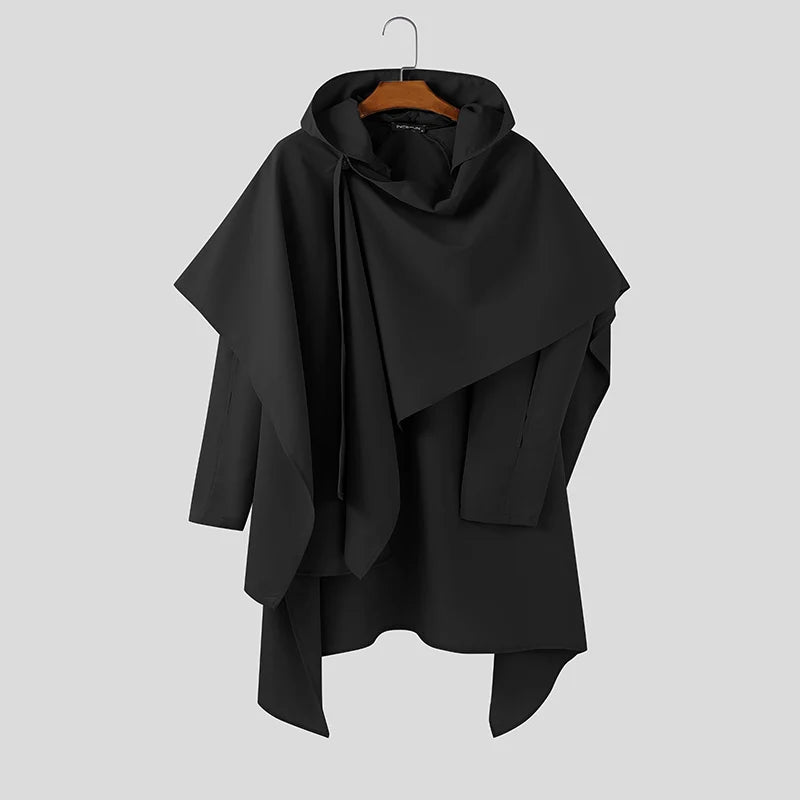 INCERUN Men's Hooded Hollow-Out Cloak Cape – Loose Irregular Streetwear Poncho | S–5XL