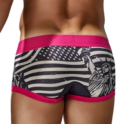 Seobean Geometric Stretch Boxer Shorts – Black, Red & Sky Blue | M–2XL | Polyester & Elastane