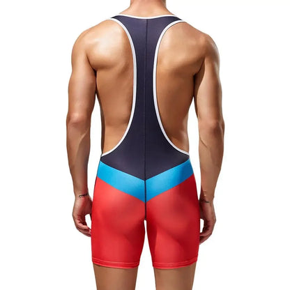 Wrestling Suit – Black & Sky Blue | M–2XL | Polyester & Lycra
