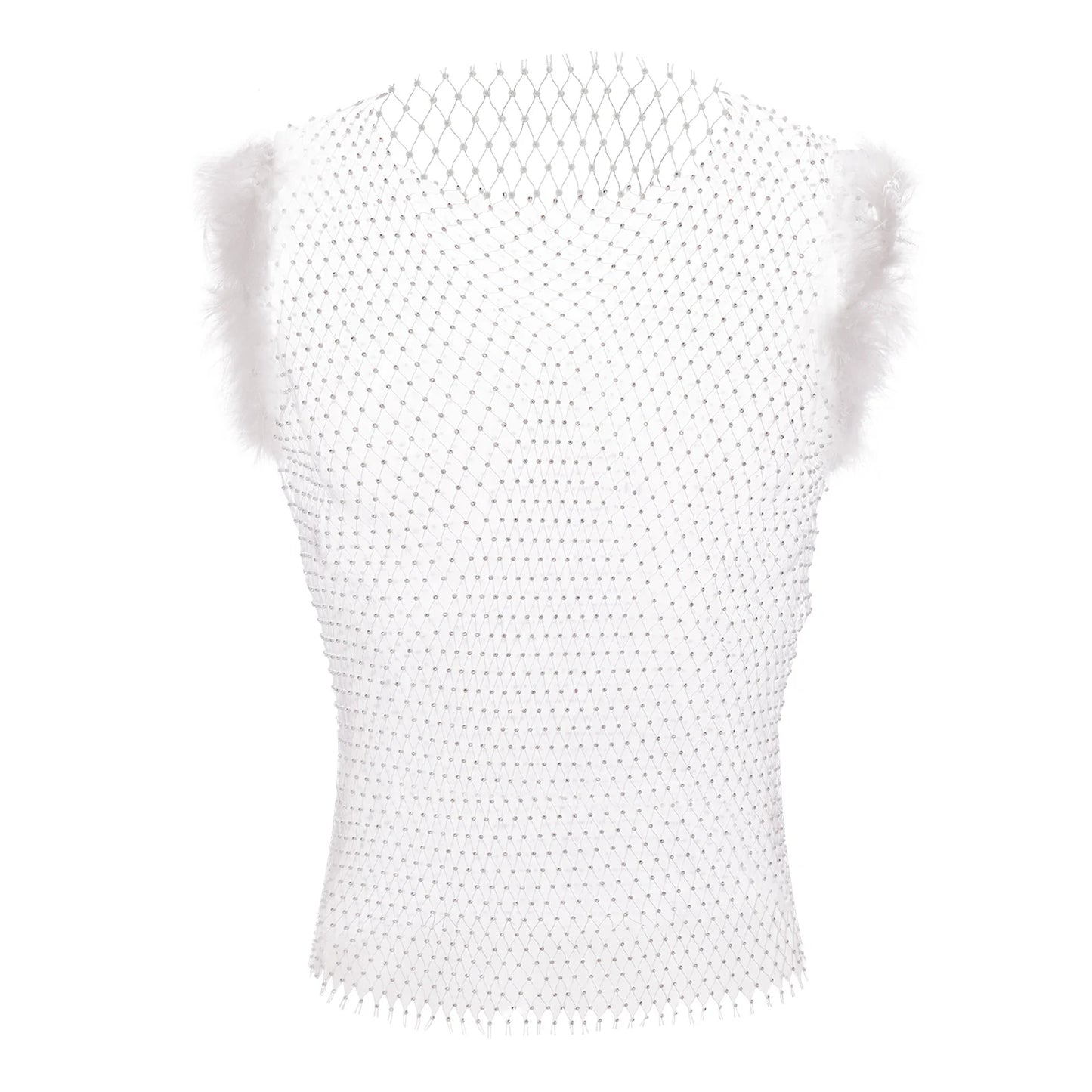 Rhinestone Fishnet Crop Top – Black & White | 3 Lengths | 100% Nylon