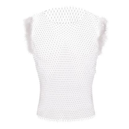 Rhinestone Fishnet Crop Top – Black & White | 3 Lengths | 100% Nylon