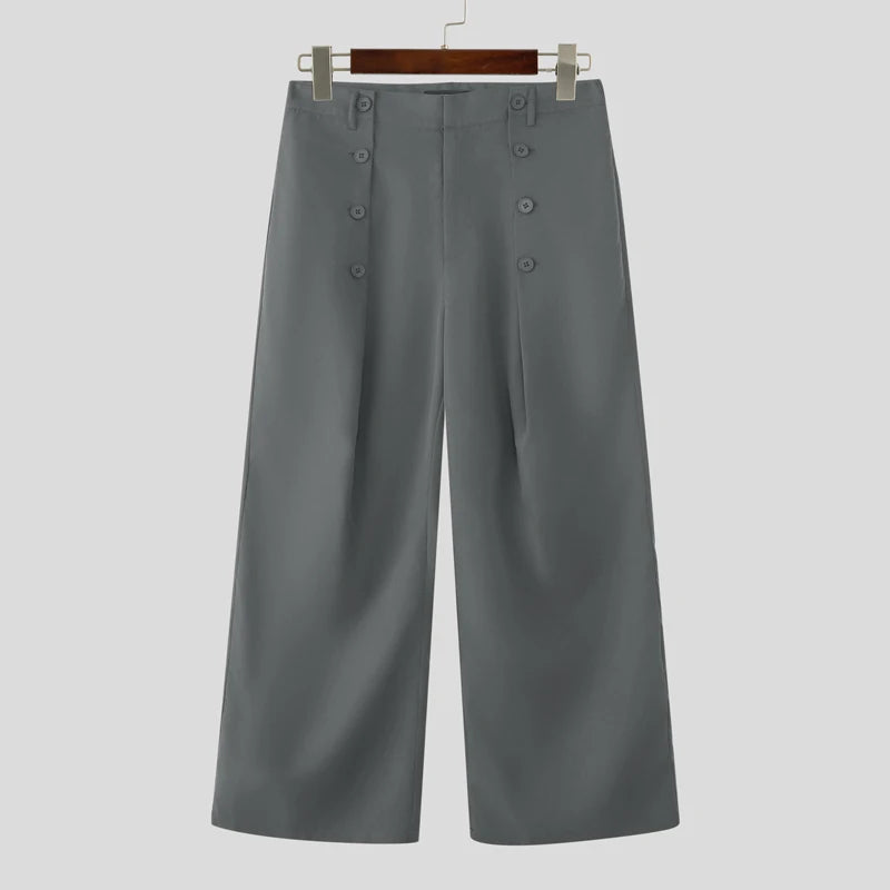 INCERUN Baggy Wide Leg Trousers with Button Details – Bold Wide Leg Pants | S–5XL