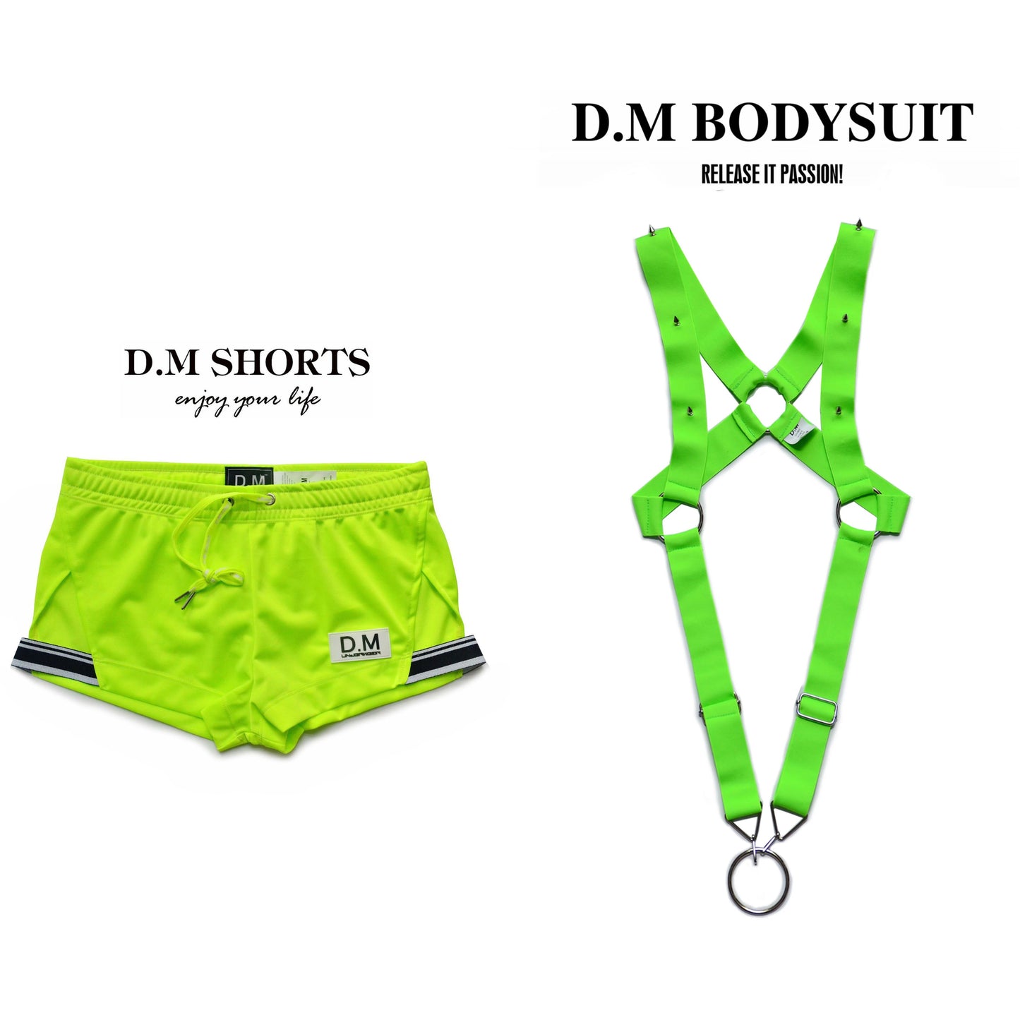 Neon Party Short & Harness Set – 10 Colours | M–2XL | Polyester & Elastane