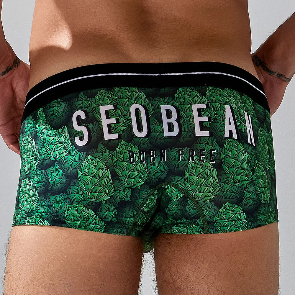 Seobean Low-Waist Printed Boxer Briefs – 4 Prints | M–2XL | Polyester & Elastane