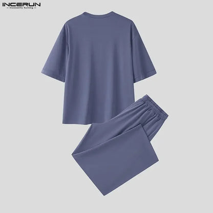 INCERUN Men's T-Shirt & Pants Set – Loose Fit Casual Co-ord | S–5XL