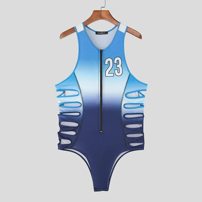 Open-Side Zip-Front Bodysuit – Red, Green & Blue | S–3XL | Polyester & Lycra