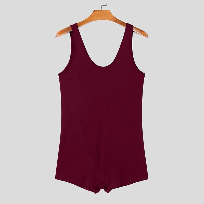 U-Neck Sleeveless Bodysuit – Wine Red & Black | S–3XL | Polyester & Spandex