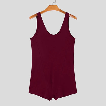 U-Neck Sleeveless Bodysuit – Wine Red & Black | S–3XL | Polyester & Spandex