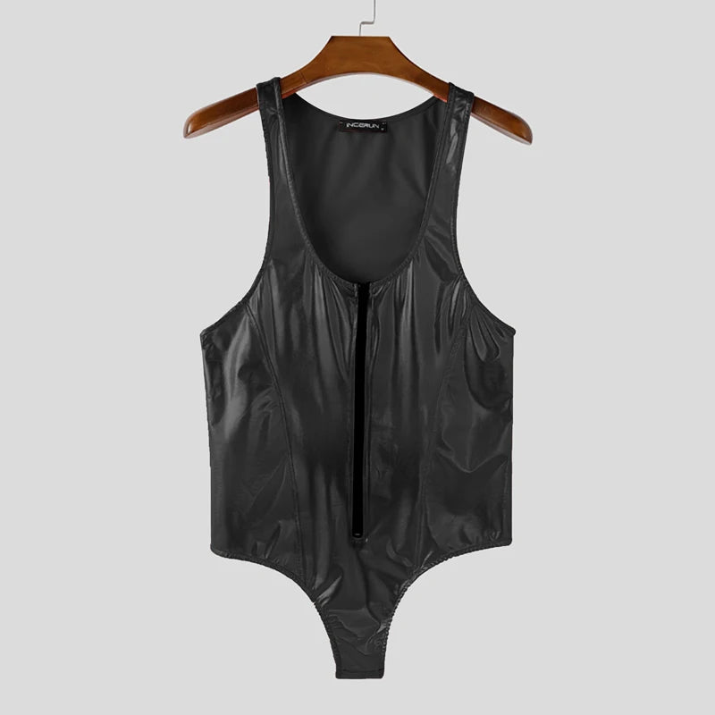 Zip-Up Bodysuit – Black, Blue & Pink | S–5XL | Polyester & Lycra