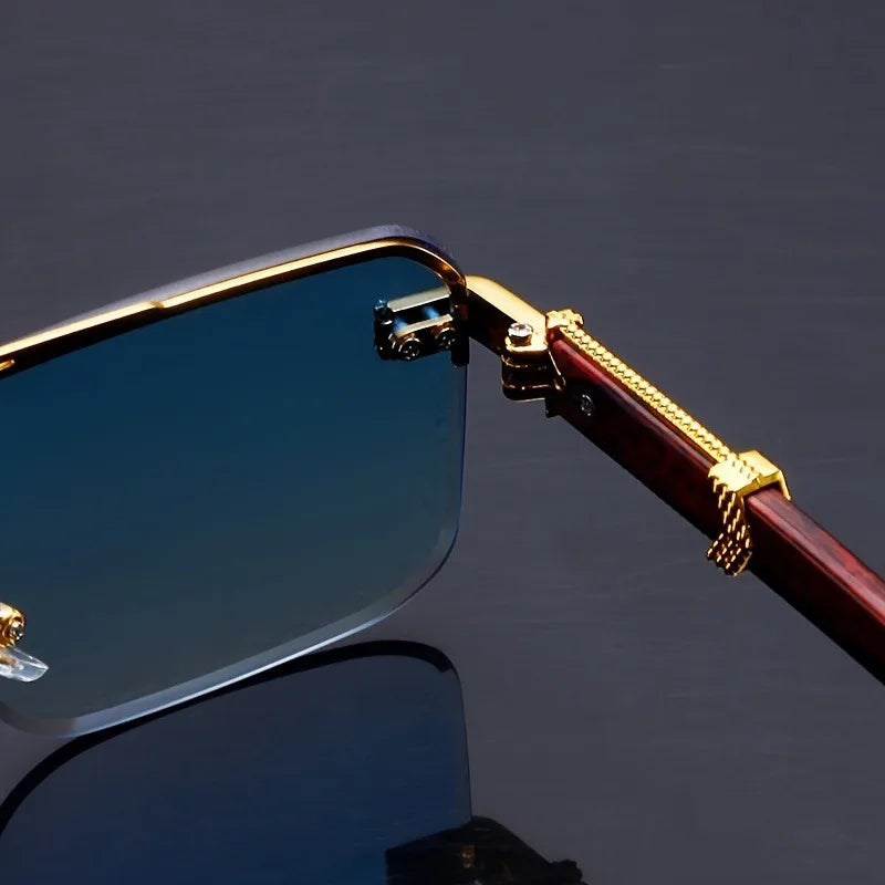 Rectangle Double Beam Sunglasses – UV400 | 2 Colours | Wood Grain Detail