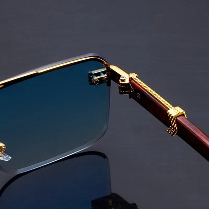 Rectangle Double Beam Sunglasses – UV400 | 2 Colours | Wood Grain Detail