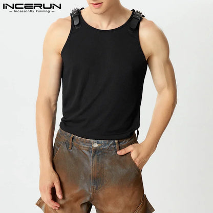 Incerun Buckle Strap Tank Top | Black & White | S–5XL