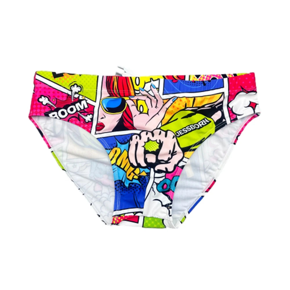 Cartoon Print Swim Brief – With or Without Pad | M–2XL | Polyester & Elastane