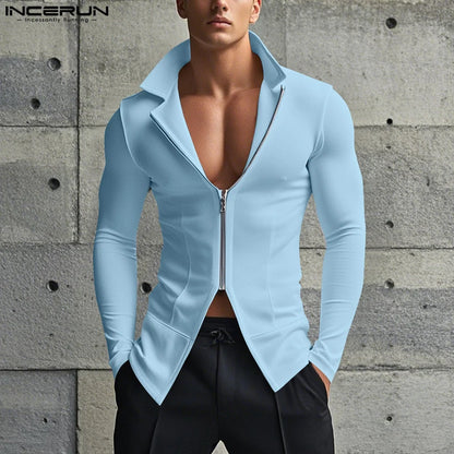 Incerun Collared Vest | Black, White & Blue | S–5XL