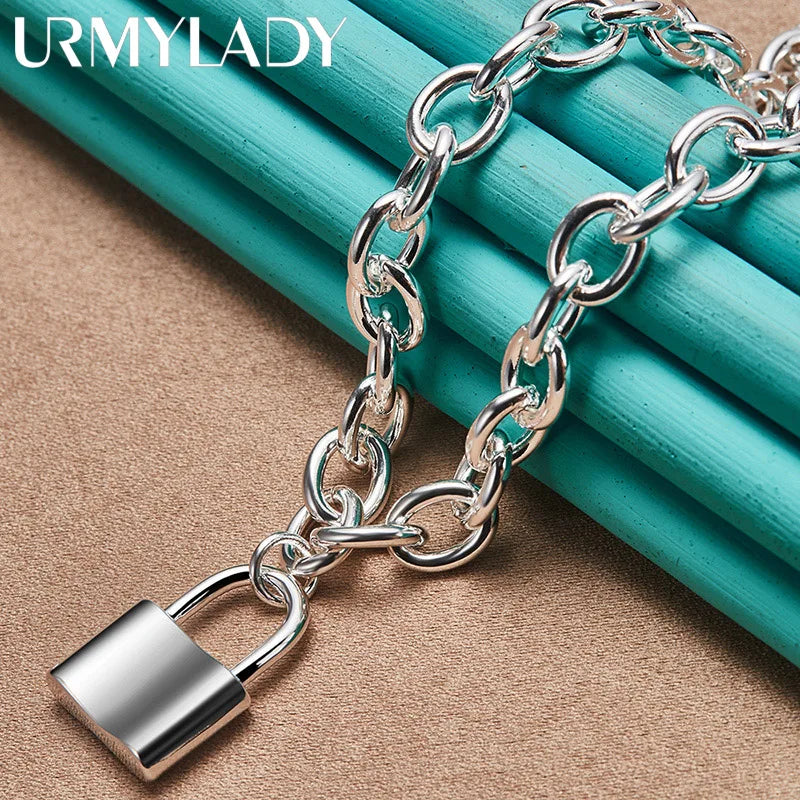 Sterling Silver Lock Pendant Necklace – 45cm | 925 Silver | Classic