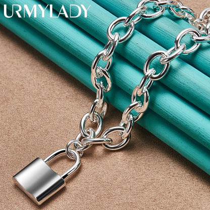 Sterling Silver Lock Pendant Necklace – 45cm | 925 Silver | Classic