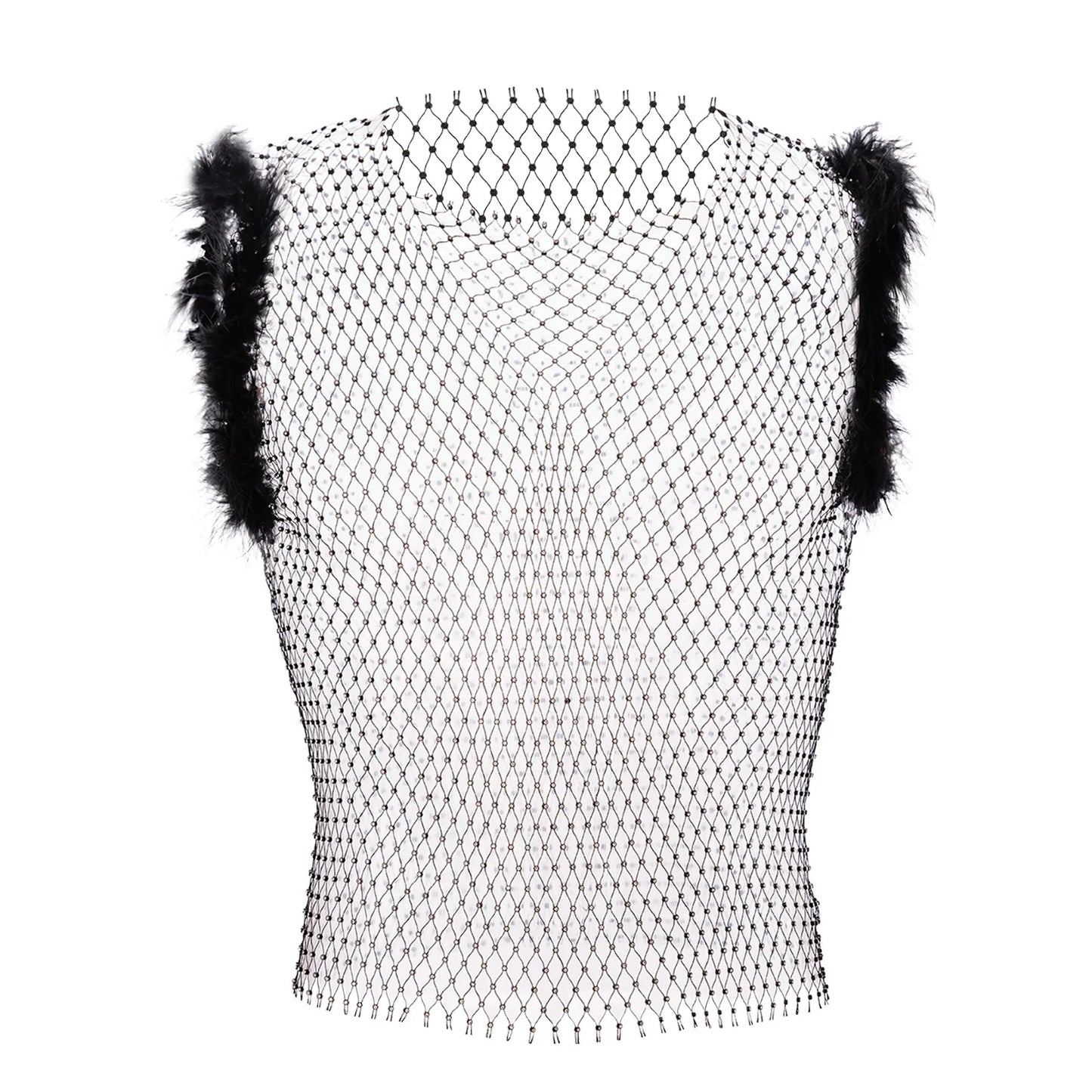 Rhinestone Fishnet Crop Top – Black & White | 3 Lengths | 100% Nylon