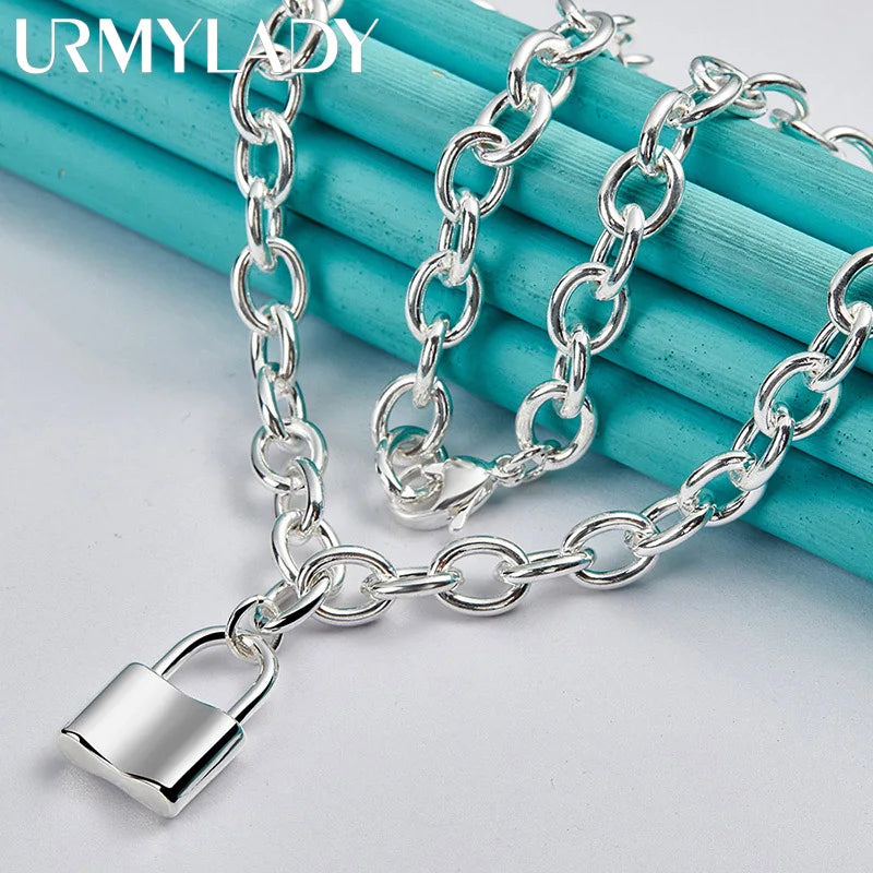 Sterling Silver Lock Pendant Necklace – 45cm | 925 Silver | Classic
