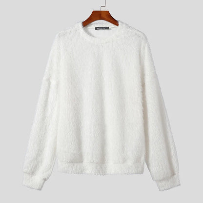 INCERUN Men's Plush Solid Colour Pullover – O-Neck Long Sleeve Casual Streetwear Sweater | S–5XL