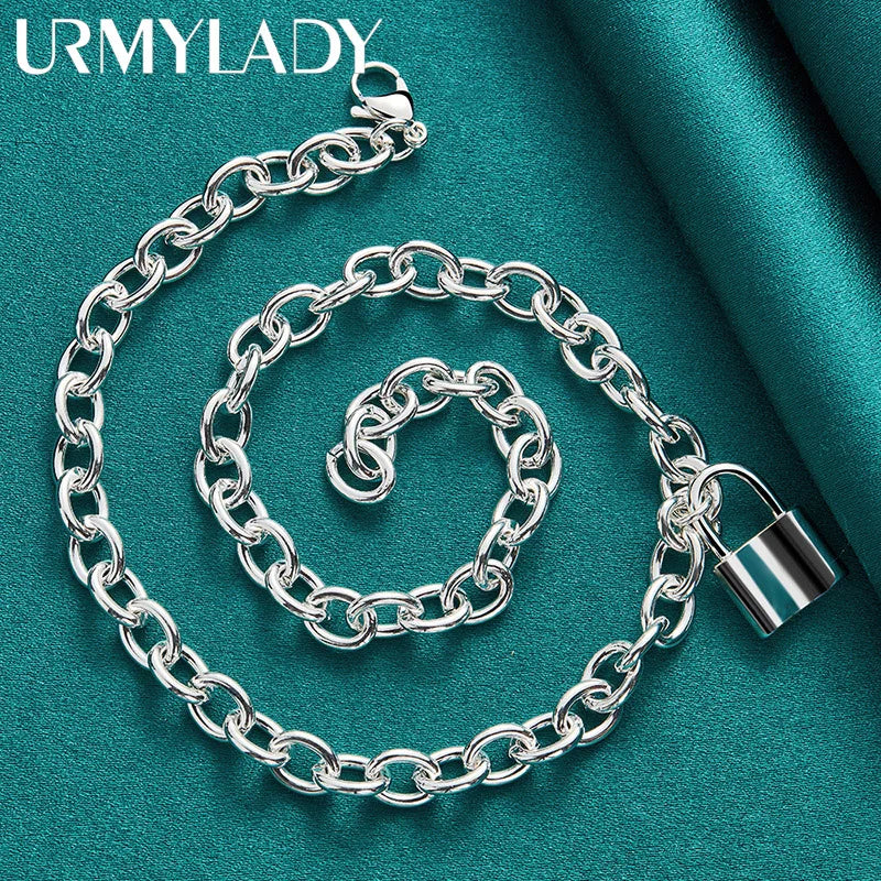 Sterling Silver Lock Pendant Necklace – 45cm | 925 Silver | Classic