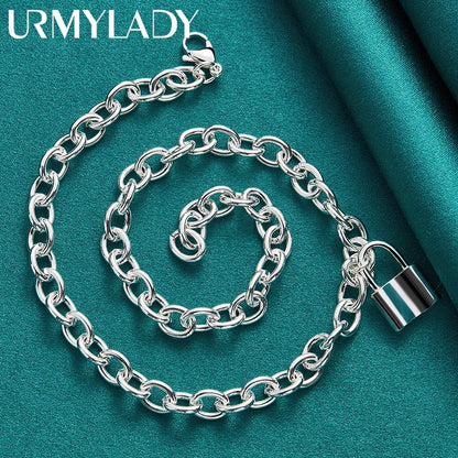 Sterling Silver Lock Pendant Necklace – 45cm | 925 Silver | Classic