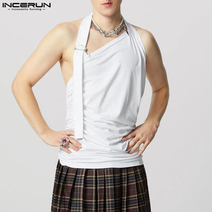 Ruffled Knitted Sleeveless Tank Top – Blue, White & Black | S–3XL