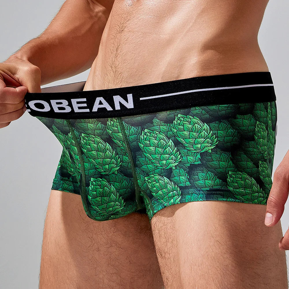 Seobean Low-Waist Printed Boxer Briefs – 4 Prints | M–2XL | Polyester & Elastane