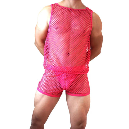 Mesh Tank Top & Shorts Set – 4 Colours | M–XL | Nylon & Elastane