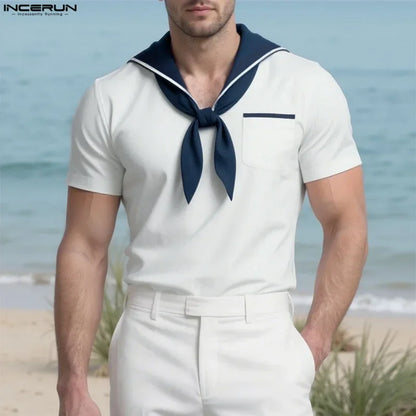 INCERUN Men's Sailor Shirt – Nautical-Inspired Casual Streetwear Top | S–5XL