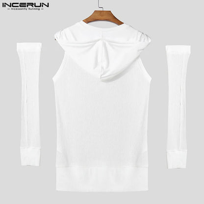 Incerun Hooded Tank Top with Detachable Sleeves