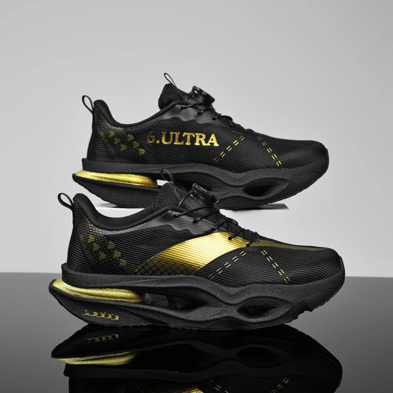 Air Cushion Running Sneaker | Breathable Mesh | Black/Gold | EU 35–44