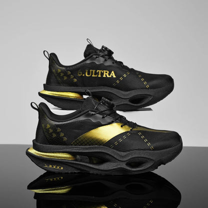 Air Cushion Running Sneaker | Breathable Mesh | Black/Gold | EU 35–44