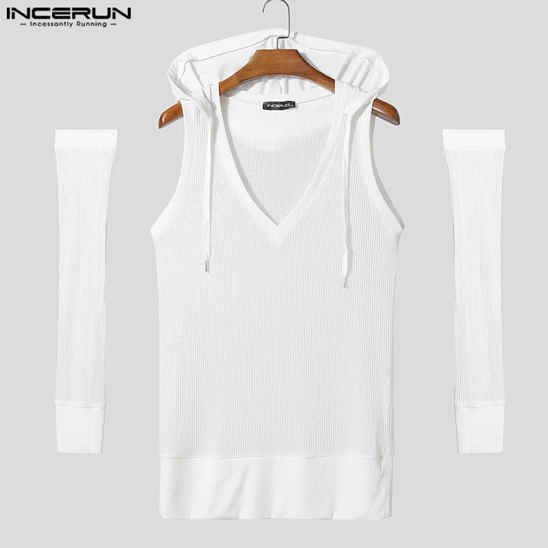 Incerun Hooded Tank Top with Detachable Sleeves