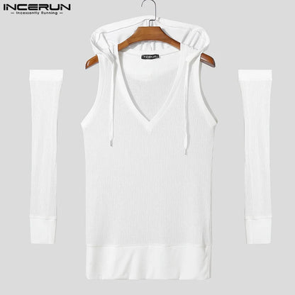 Incerun Hooded Tank Top with Detachable Sleeves