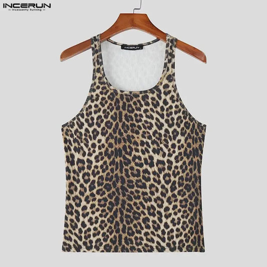 Incerun Leopard Print Tank Top | Khaki | S–5XL