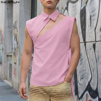 Hollow-Out Lace-Up Sleeveless Shirt – White, Black & Pink | S–5XL | Polyester