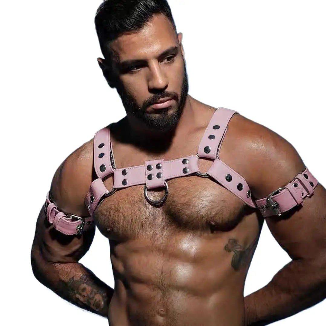 Chest Harness with Armband – 2 Colours | S–2XL | Genuine Leather & Metal