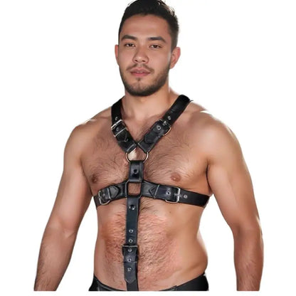 Men's Leather Chest Harness – Black | S–2XL | Genuine Leather & Metal