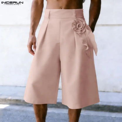 INCERUN Men's Flower Wide Leg Shorts – High Waist Baggy Streetwear | S–5XL